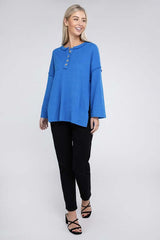 Ribbed Brushed Melange Hacci Henley Sweater, ZENANA, $ 29.00