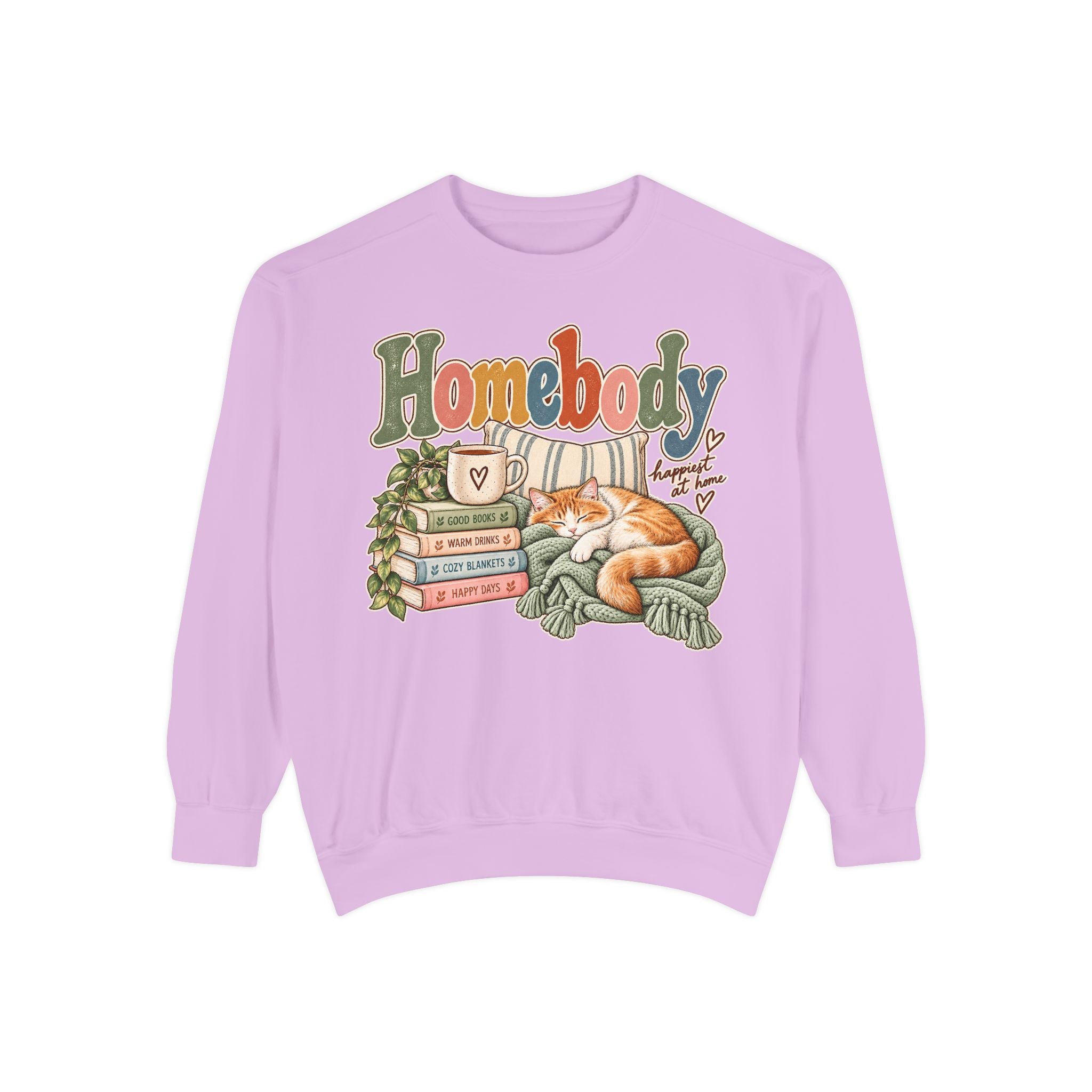 Homebody Sweatshirt — Cozy Cat & Bookstack Crewneck - sweatshirt product image 17