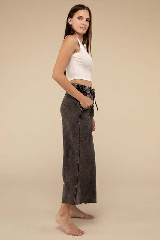Washed French Terry Palazzo Pants with Pockets