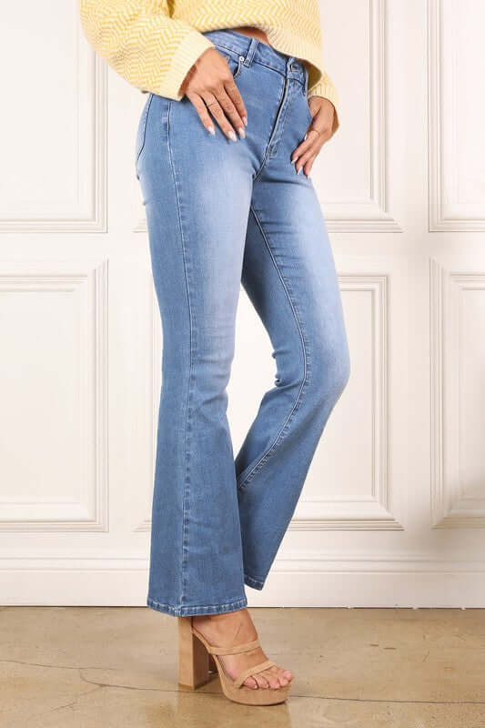 Blue Denim Stretchy Flare Jeans, Lilou, $ 41.95