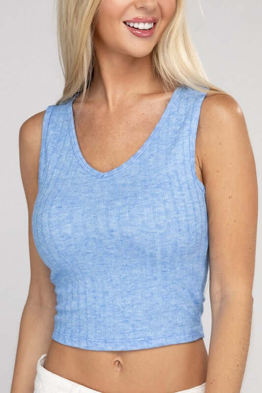 Ribbed Scoop Neck Cropped Sleeveless Top, ZENANA, $ 15.95