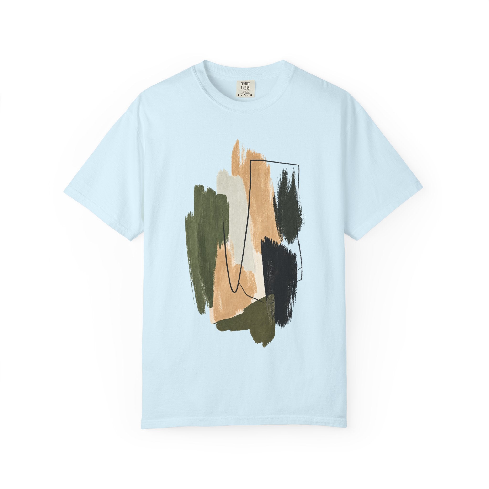 Abstract Brushstroke T-Shirt | Olive, Tan & Black Minimal Art Tee