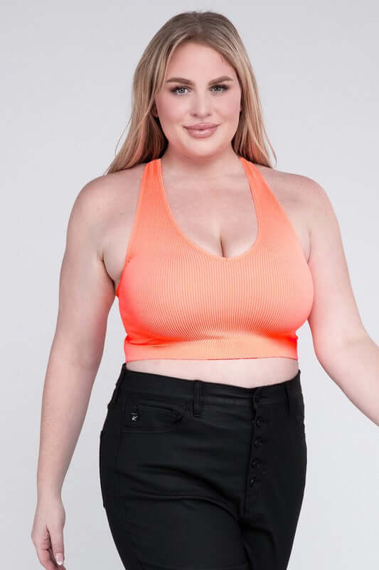 Plus Ribbed Cropped Racerback Tank Top, ZENANA, $ 19.00