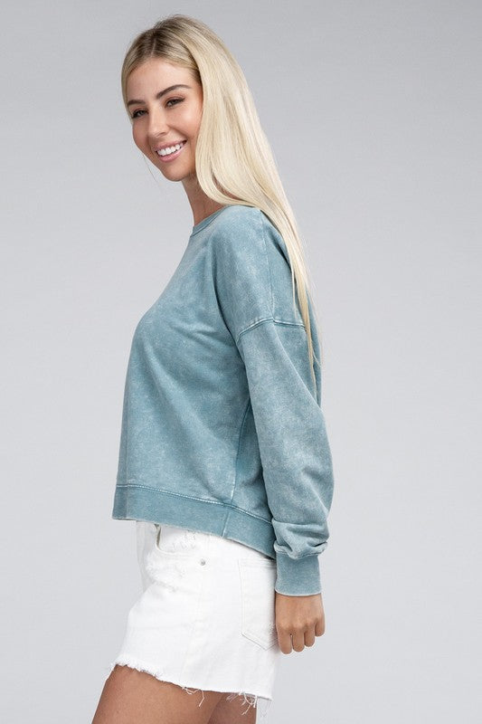 Shop French Terry Acid Wash Boat Neck Pullover Top Sweatshirt For Women, Tops, USA Boutique