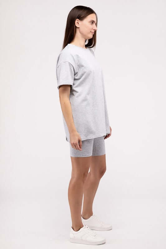 Cotton Round Neck Top & Biker Shorts Set, ZENANA, $ 35.95