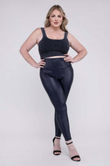 Women's Black Plus Size High Rise Faux Leather Leggings Pants, ZENANA, $ 41.95