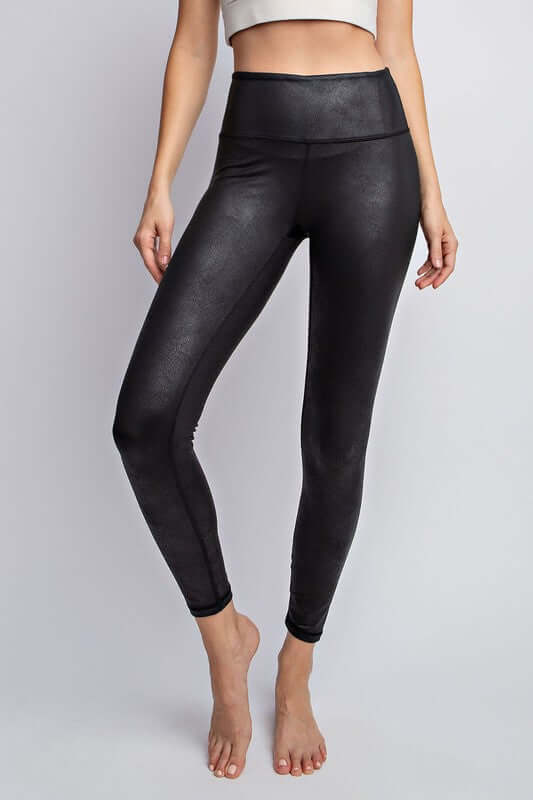 Black PU Chintz Full-Length Leggings, Rae Mode, $ 44.95