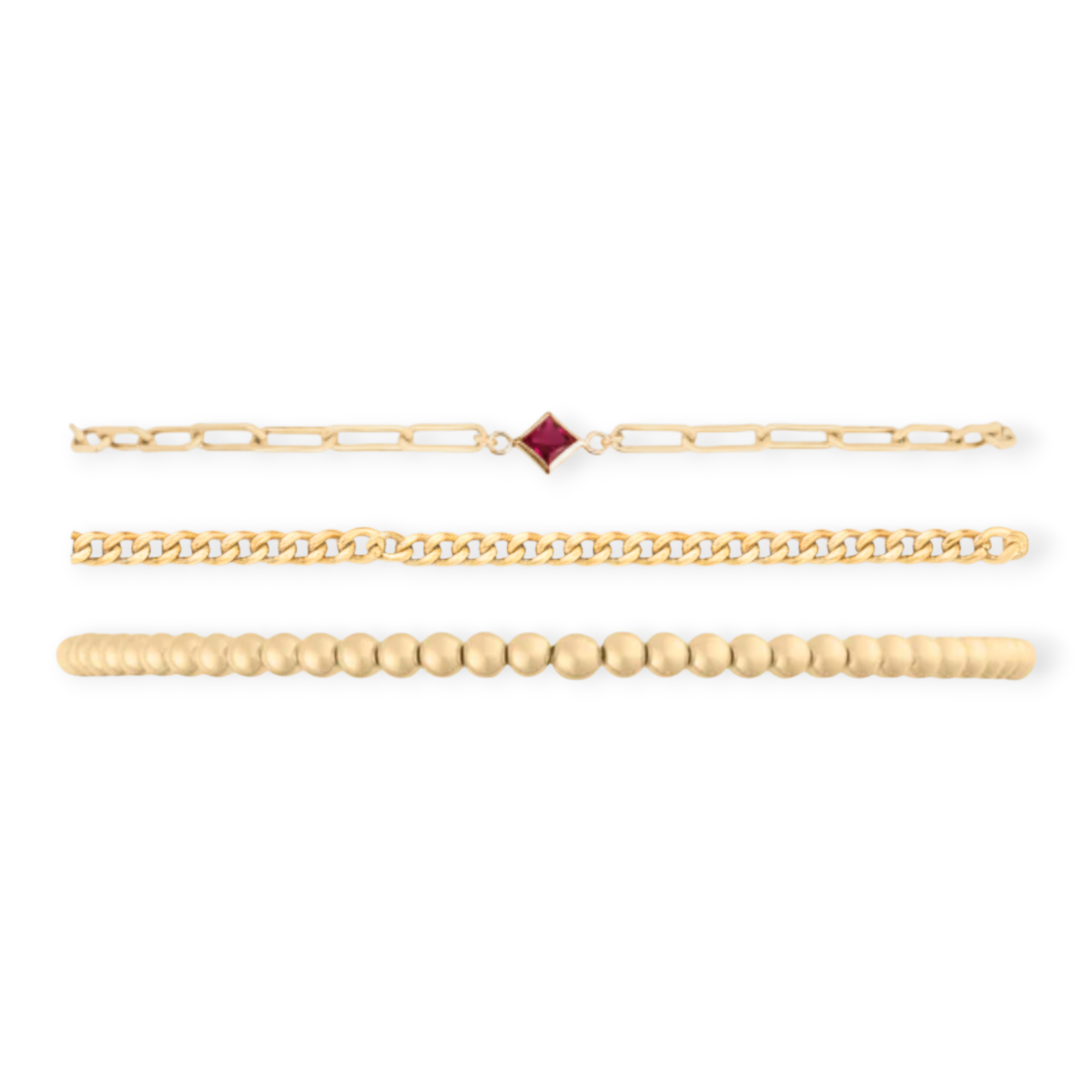 birthstone + gabi curb + juno bead (3mm) bracelet stack, Bracelets, $ 175.00, A Moment Of Now™