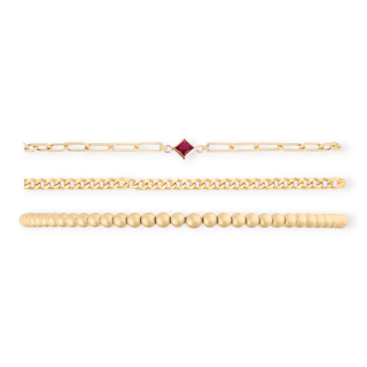 birthstone + gabi curb + juno bead (3mm) bracelet stack, Bracelets, $ 175.00, A Moment Of Now™