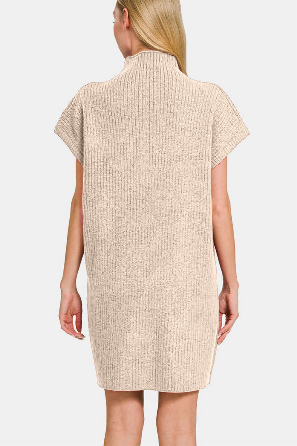 Beige Short Sleeve Sweater Mini Dress, Zenana, $ 45.00