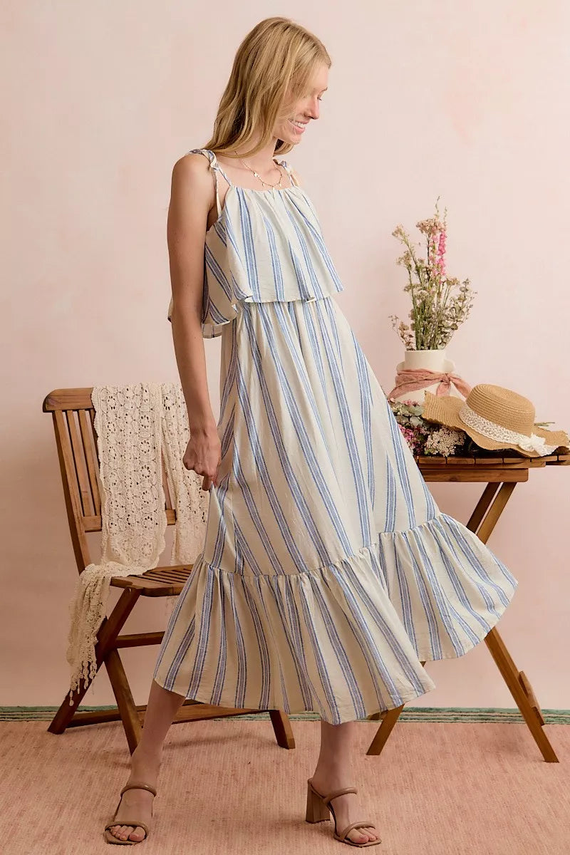 Stripe Tiered Shoulder Tie Midi Lined Dress | Boutique In USA, Dresses, $ 59.00, A Moment Of Now™