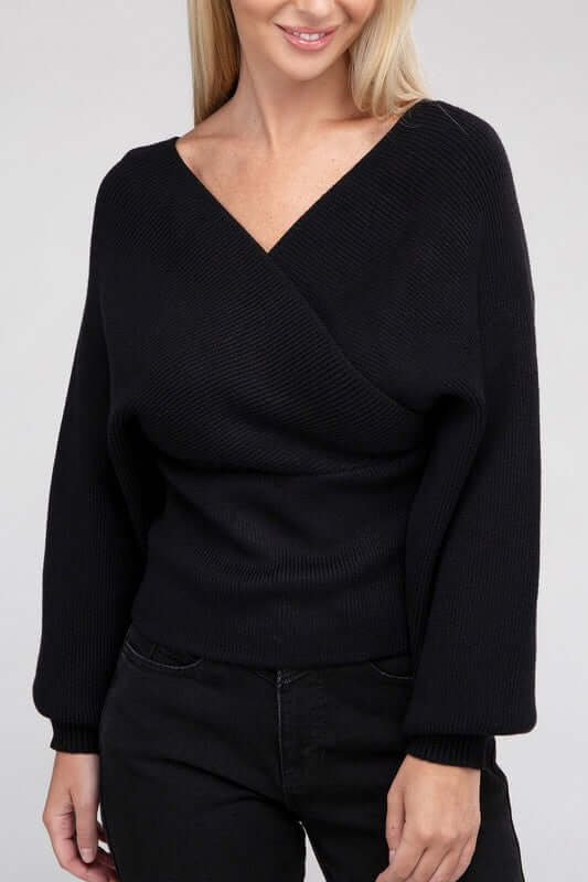 Viscose Cross Wrap Pullover Sweater, ZENANA, $ 41.95