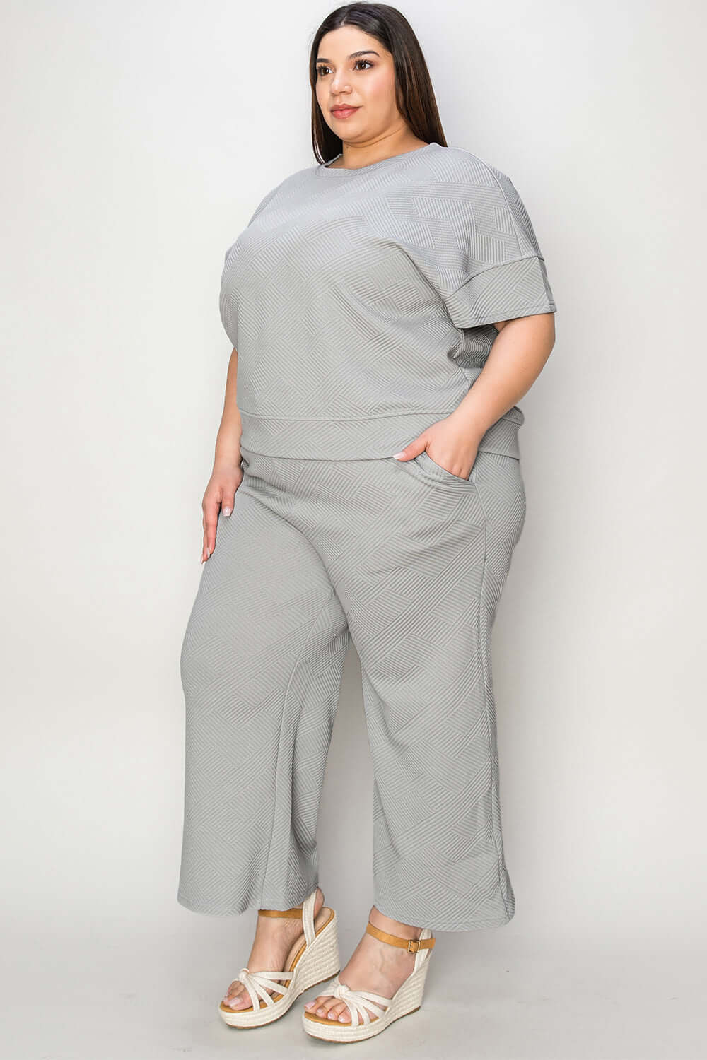 Texture Short Sleeve Top and Pants Set Loungewear, Double Take, A Moment Of Now