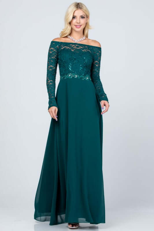 Elegant Plus Size Long Lace Sleeve Chiffon Gown, Dresses, $ 126.00, A Moment Of Now™