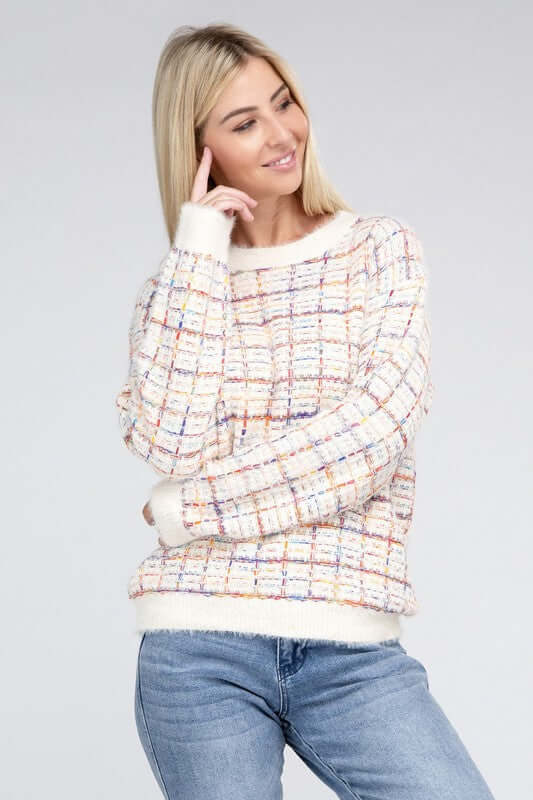 Ivory Textured Fancy Knit Sweater, Nuvi Apparel, $ 48.95