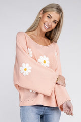 Shop White Flower Motif Embroidered Pink Sweater Women's Boutique Clothing, Sweaters, USA Boutique