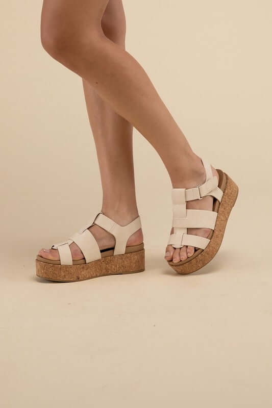 AMENDA-S Nude Brown Platform Sandals Wedges, Fortune Dynamic, $ 35.95