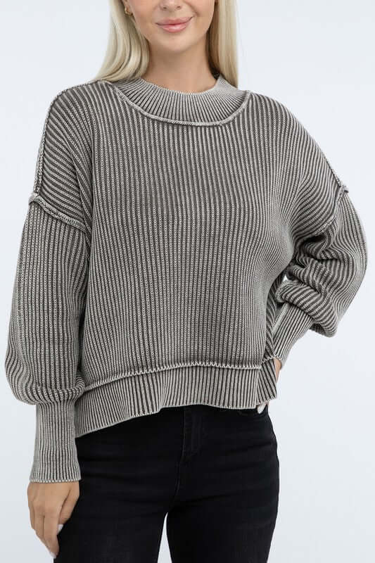 Washed Side Slit Oversized Cropped Sweater, ZENANA, $ 55.00