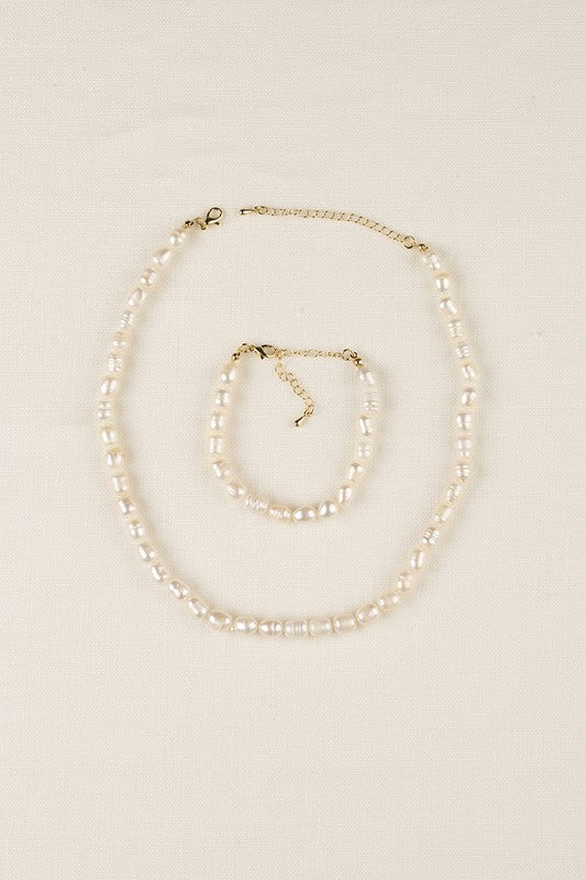 Shop Womens Natural Pearl Bracelet and Necklace Set | USA Boutique Jewelry, jewelry Sets, USA Boutique