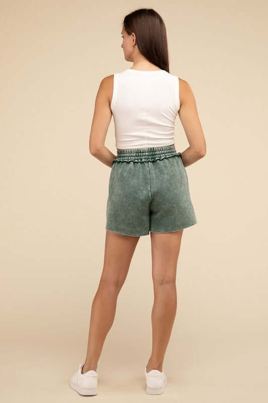 Acid Wash Fleece Drawstring Shorts with Pockets, ZENANA, A Moment Of Now