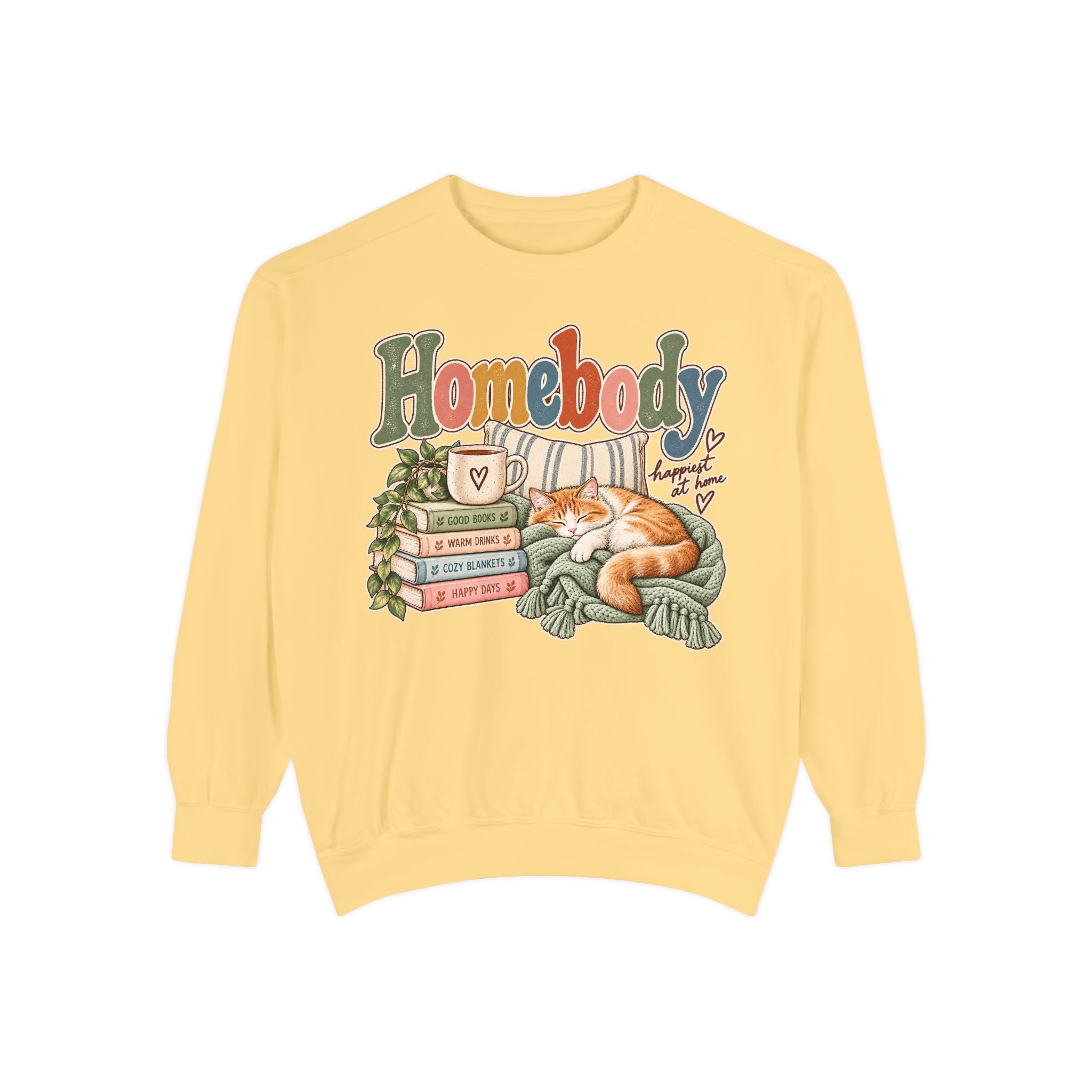 Homebody Sweatshirt — Cozy Cat & Bookstack Crewneck - sweatshirt product image 3