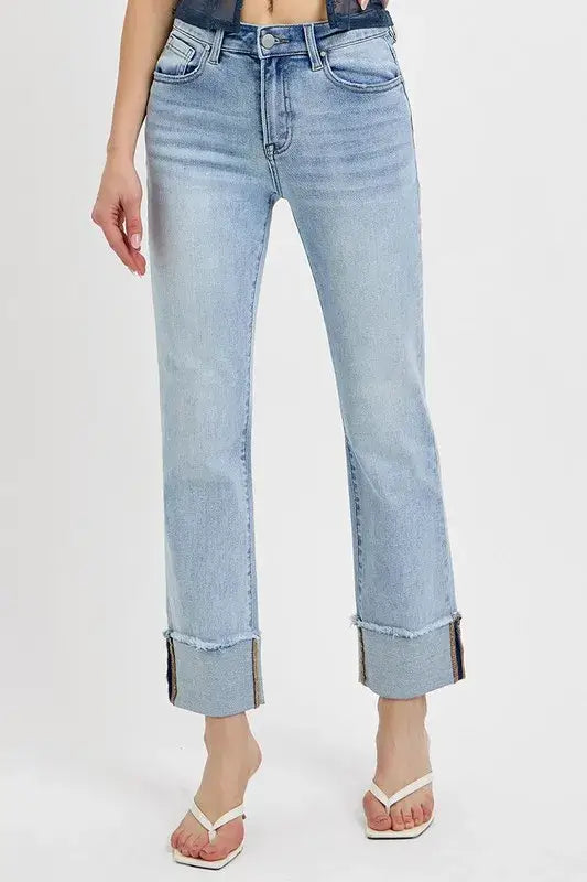 RISEN High Rise Straight Cuffed Relaxed Jeans, , $ 65.00, A Moment Of Now™