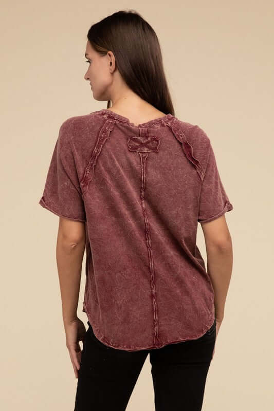 Back Patch Crinkle Washed Raglan Sleeve T-Shirt, ZENANA, $ 27.95