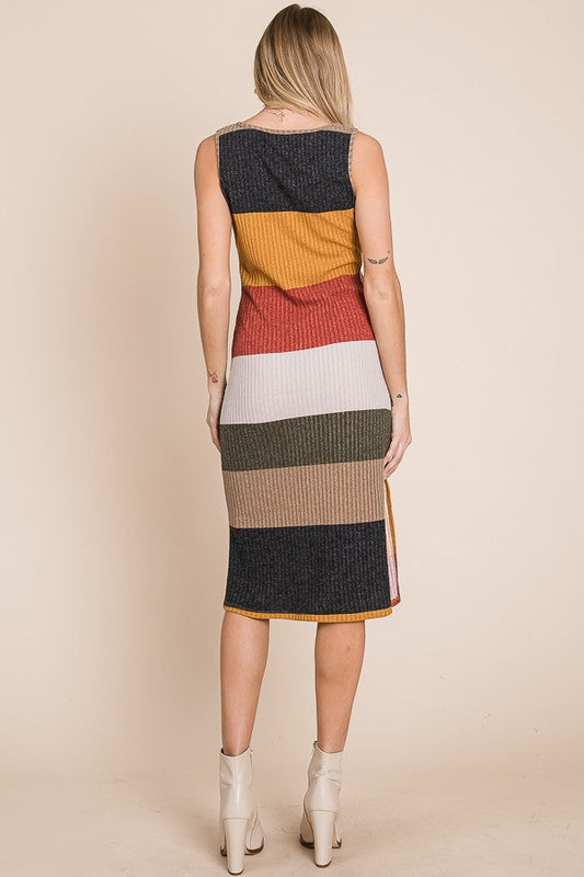 Shop Color Block Casual Sleeveless Side Slit Dress, Dresses, USA Boutique
