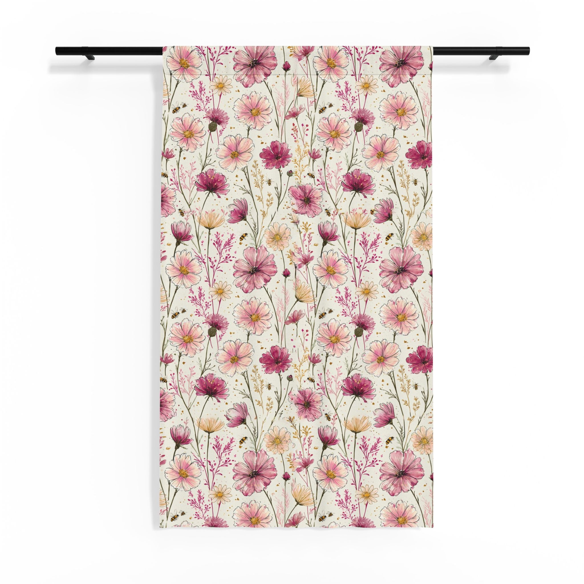 Dried Wildflowers Sheer Curtain Panel — Pink Botanical Window Curtain