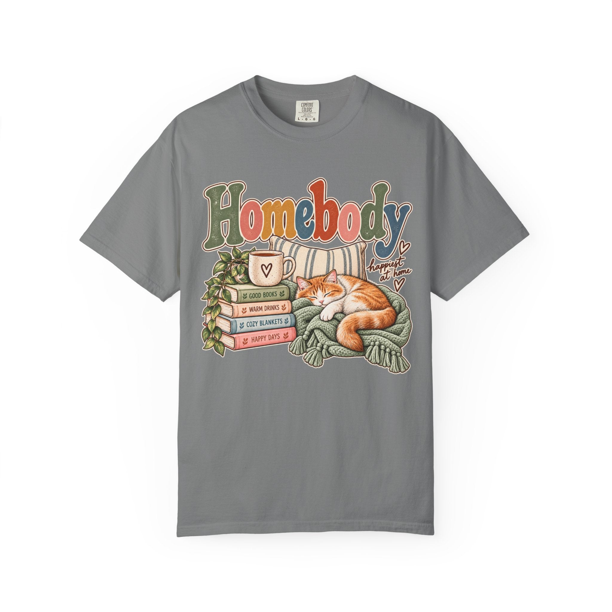 Homebody T-Shirt — Cozy Cat, Books & Coffee Comfort Colors® Tee