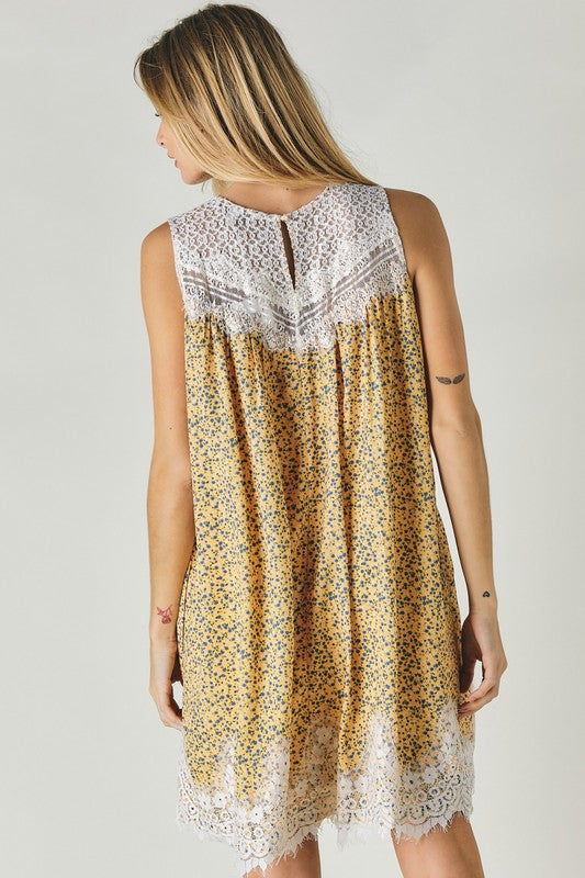 Shop Floral Print Sleeveless Lace Trim Mini Dress | USA Boutique Online, Dresses, USA Boutique