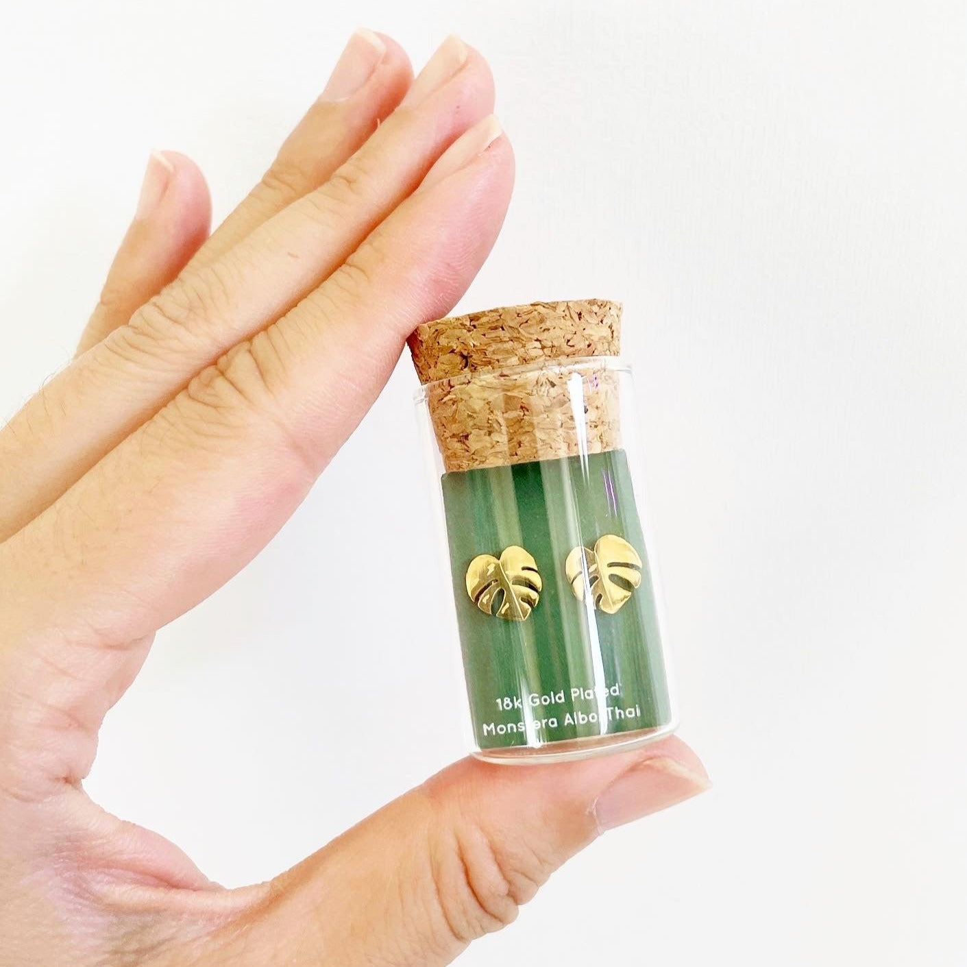 Monstera Albo/Thai Metal Stud Earrings - Hypoallergenic Plant Studs