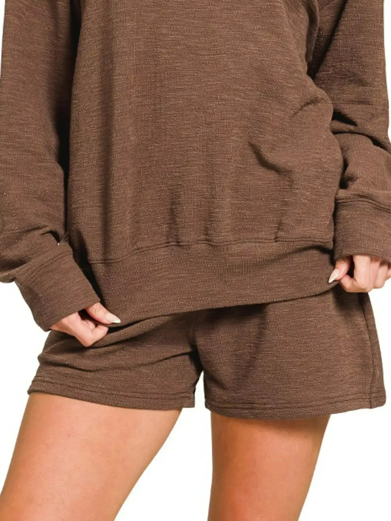 Brown Slub Long Sleeve Top and Shorts Set, Outfit Sets, $ 45.00, A Moment Of Now™