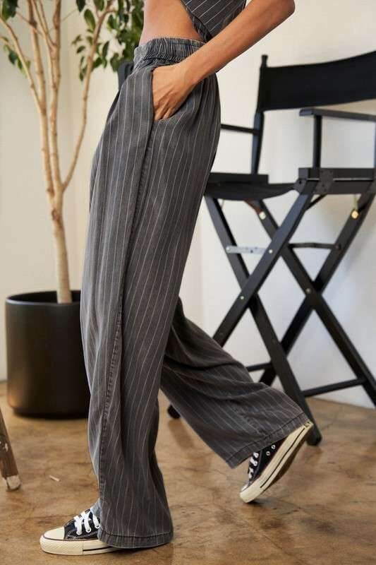 Gray Stripe Button Down Shirt and Long Pants Set, Davi & Dani, A Moment Of Now