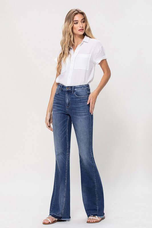 High Rise Flare W/Insert Panel Details Jeans