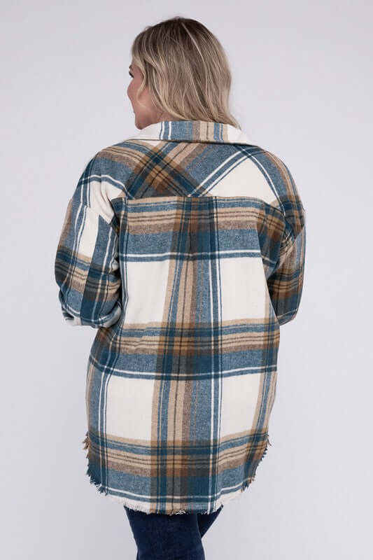 Plus Size Yarn Dyed Plaid Shirt Jacket Shacket