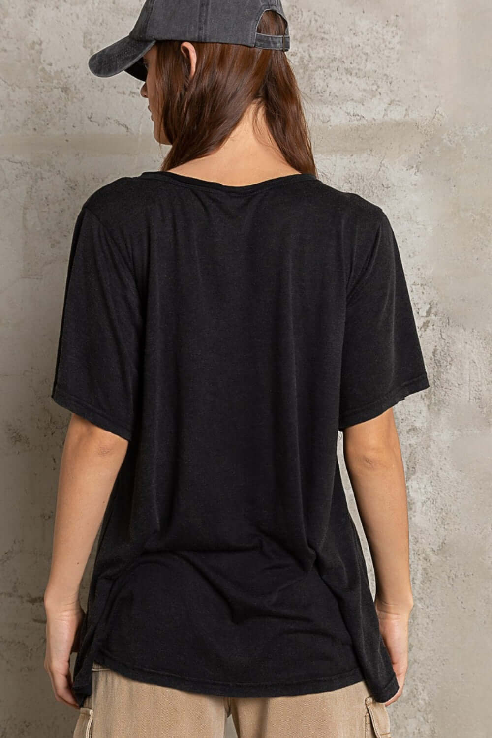 Black V-Neck Short Sleeve T-Shirt, POL, $ 35.00