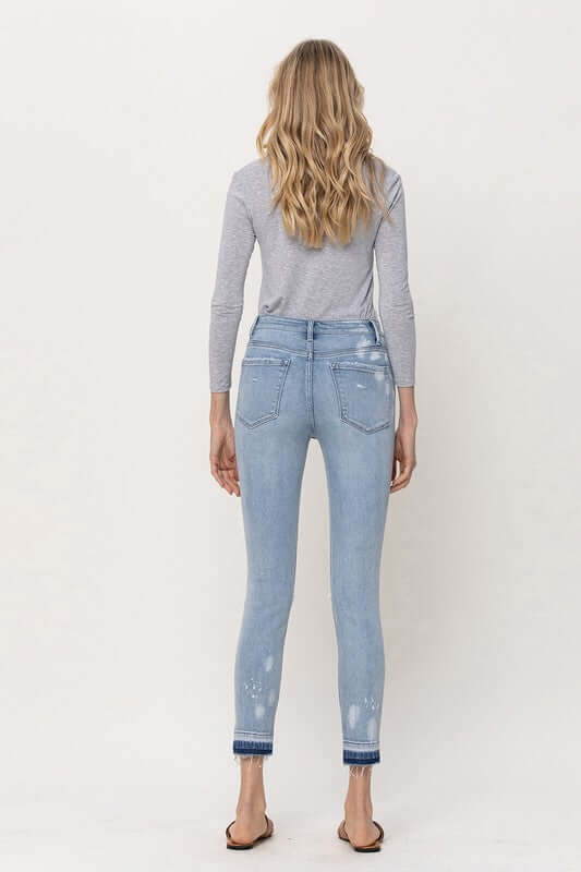 Beach House Light Blue Distressed Mid Rise Crop Skinny Jeans