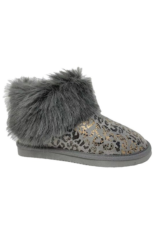 Frost Grey Leopard Print Faux Fur Winter Ankle Boots, Let's See Style, A Moment Of Now