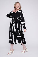 Shop Plus Size Black Keyhole Neck Flounce Sleeve Belted Cute Midi Dress , Dresses, USA Boutique