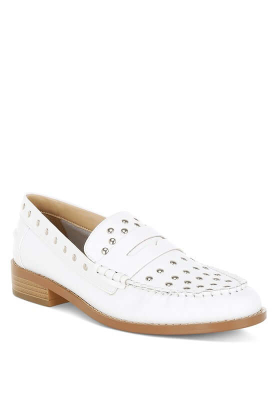 Oglavia Studs Embellished Leather Loafers - Bold Style, Loafers, $ 109.00, A Moment Of Now™