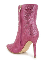 Pink Anun Rhinestones Embellished High Ankle Boots