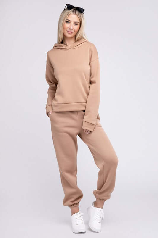 Camel Brown Drop Shoulder Hoodie & Pants Set Loungewear, Nuvi Apparel, $ 36.95