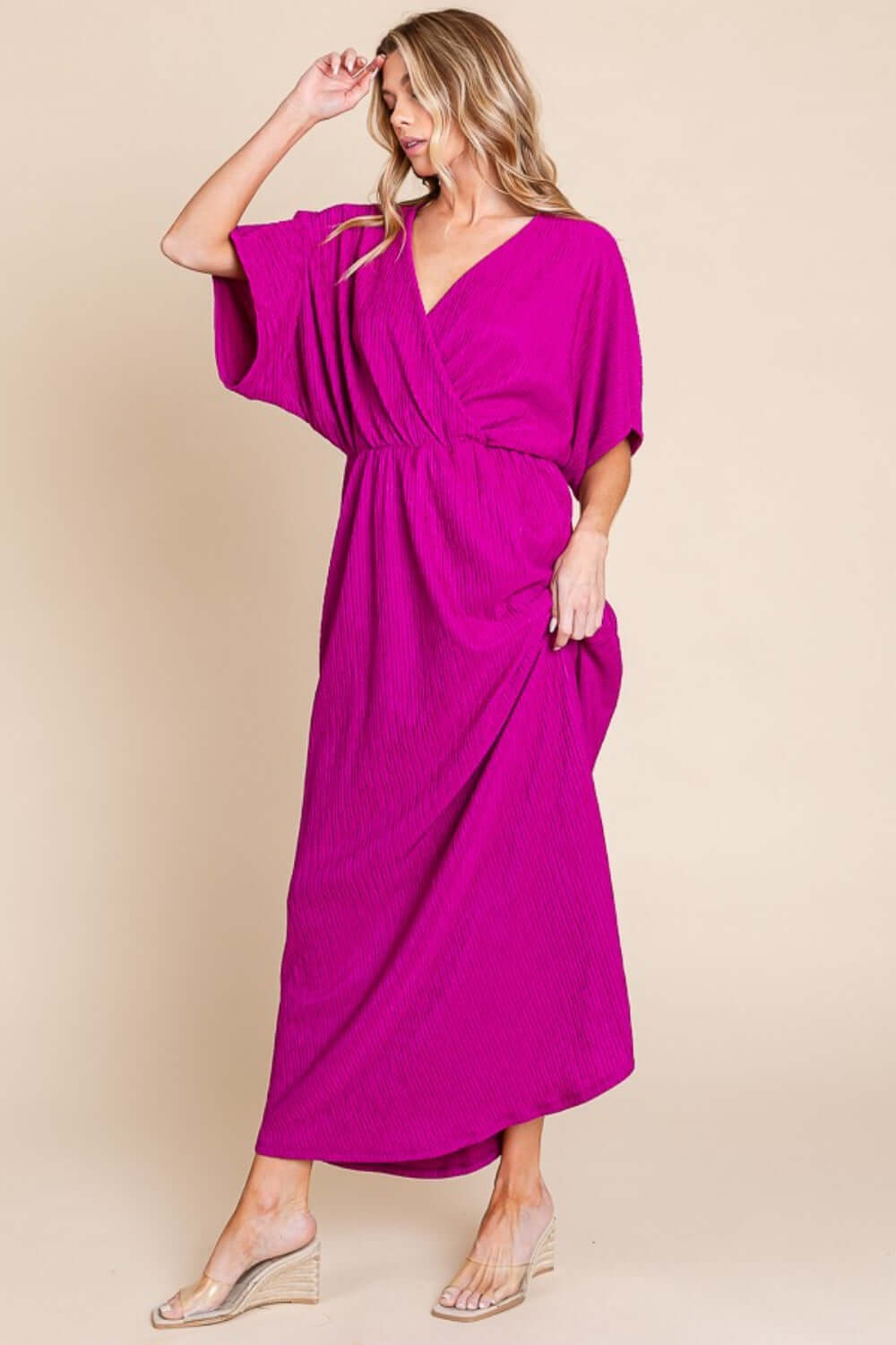 Magenta Surplice Maxi Dress with Pockets, BOMBOM, A Moment Of Now