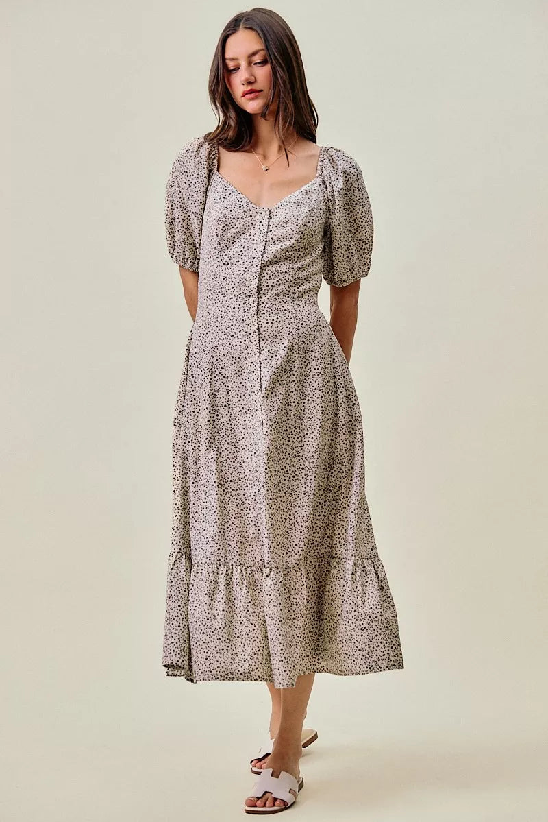 SO ME Ditsy Floral Self Belt On Elastic Waist Maxi Dress | Boutique In USA, Dresses, $ 69.00, A Moment Of Now™