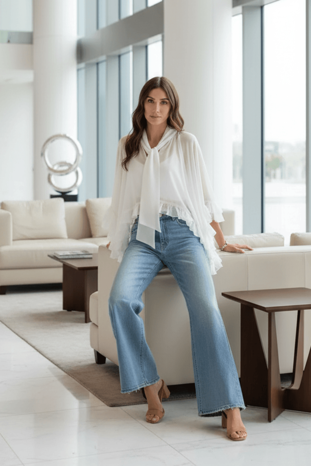 White Sheer Ruffle Bell Sleeves Bow Tie Flowy Blouse Top | Boutique In USA, Tops, $ 55.00, A Moment Of Now™