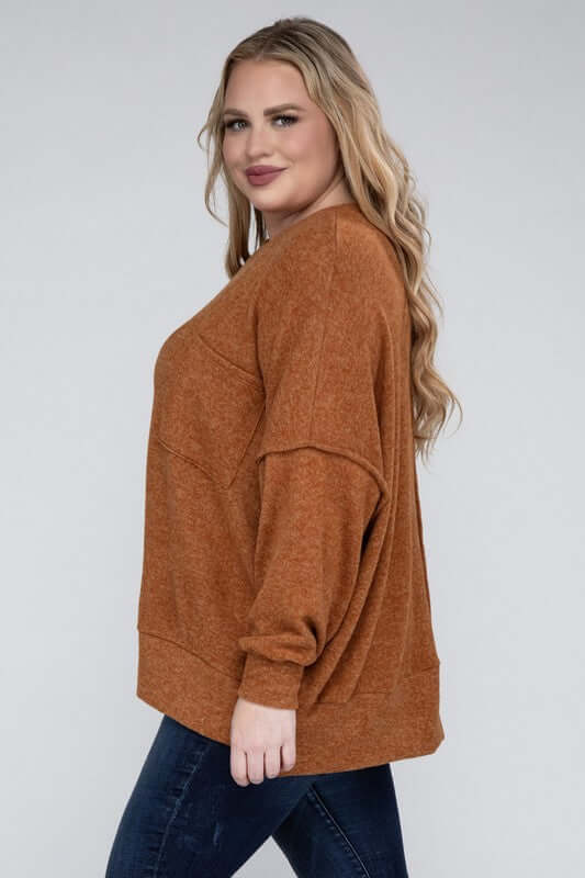 Plus Size Brushed Melange Drop Shoulder Sweater, ZENANA, $ 28.95