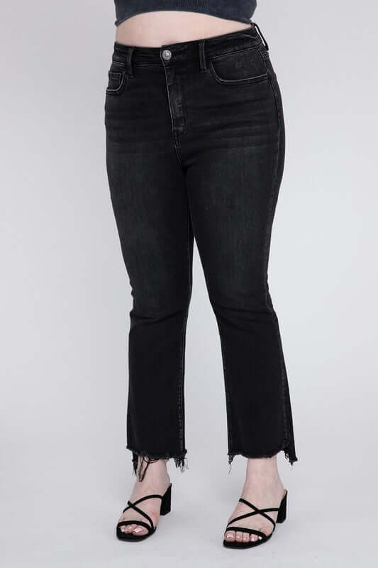 Plus Size Black Denim High Rise Crop Flare Jeans