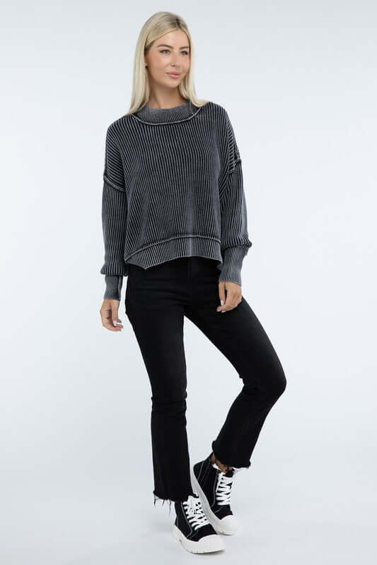 Washed Side Slit Oversized Cropped Sweater, ZENANA, $ 55.00