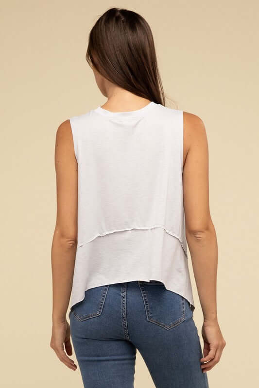 Women's Shark Bite Side Slit Short Sleeveless Top | USA Boutique, ZENANA, $ 25.95